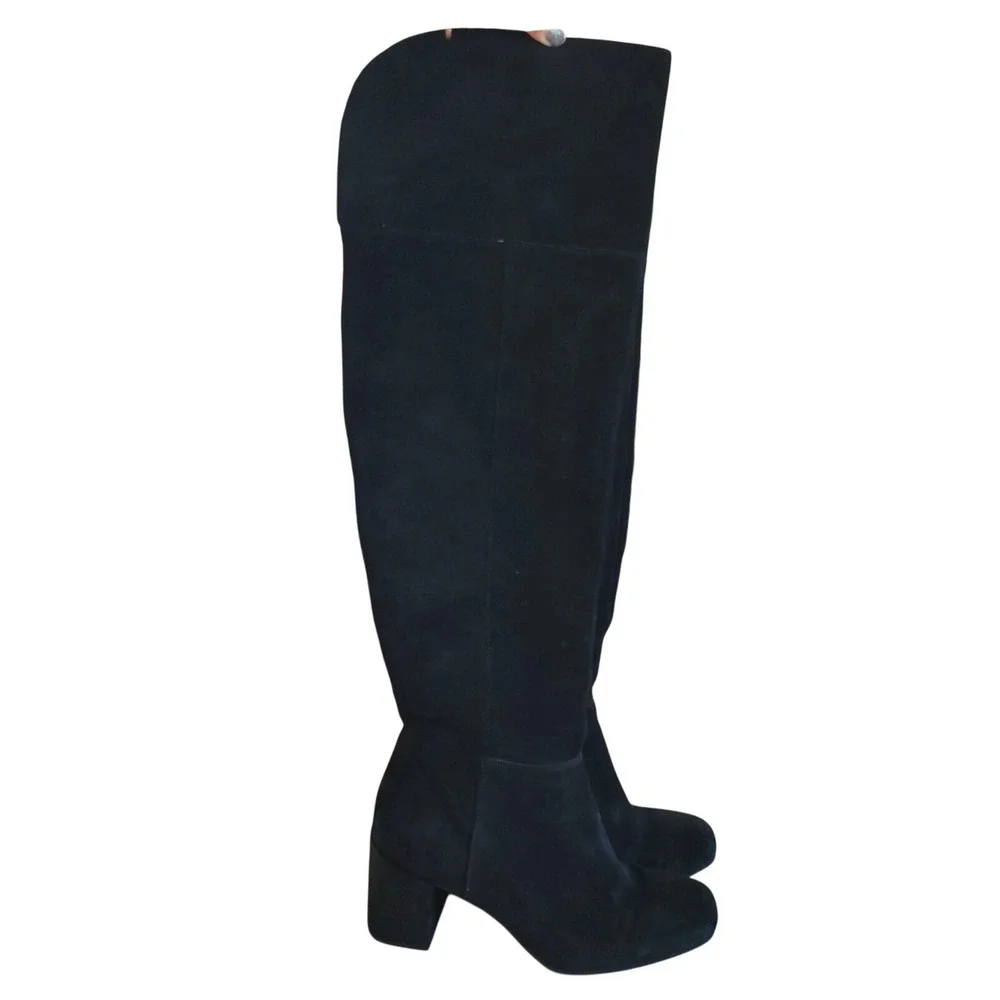 Franco Sarto Over The Knee Riding Boots Suede Block Heel Black 7.5 Leather Zipup